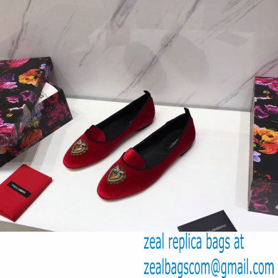 Dolce & Gabbana Velvet Devotion Loafers Slippers Red 2021